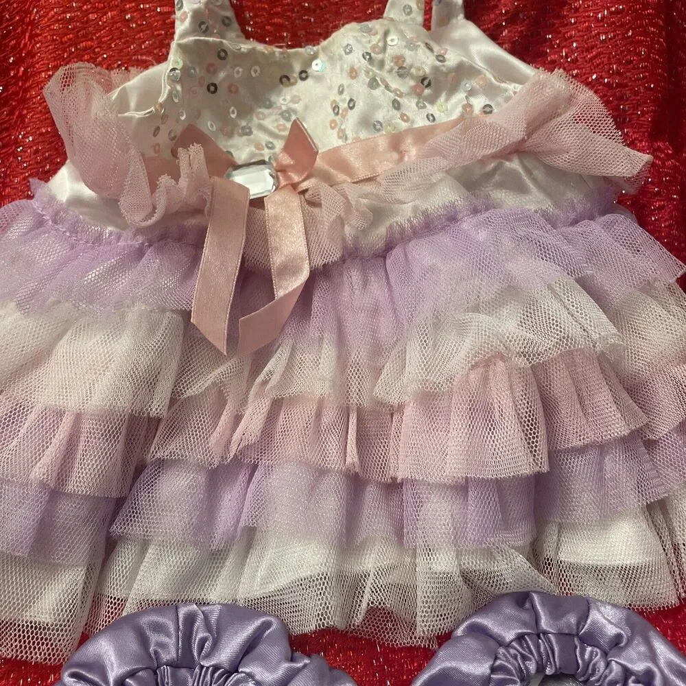 Build A Bear Workshop- Pink Lavender White Tulle Sparkle dress  Butterfly Shoes